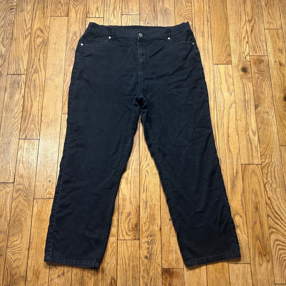 Catherines Black Straight Leg Jeans Plus Size 22W Elastic Waist Stretch Denim